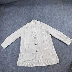 J. Jill Cardigan Sweater Womens SP Cream Cable Knit Boho Cottagecore Office Cozy
